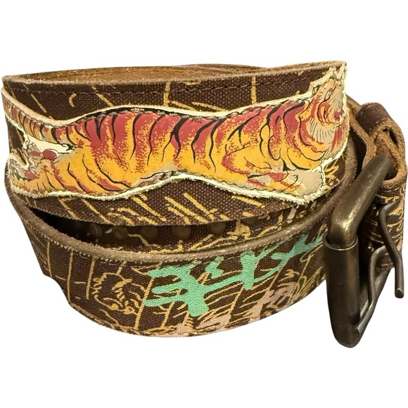 Vintage Ed Hardy Brown Belt Tiger Handmade Genuine Leather 2000's / Y2K 59" 5XL - Picture 1 of 8